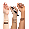 Three hands raised, black are drawn on their arms showcasing diffrent color variants of the gel
